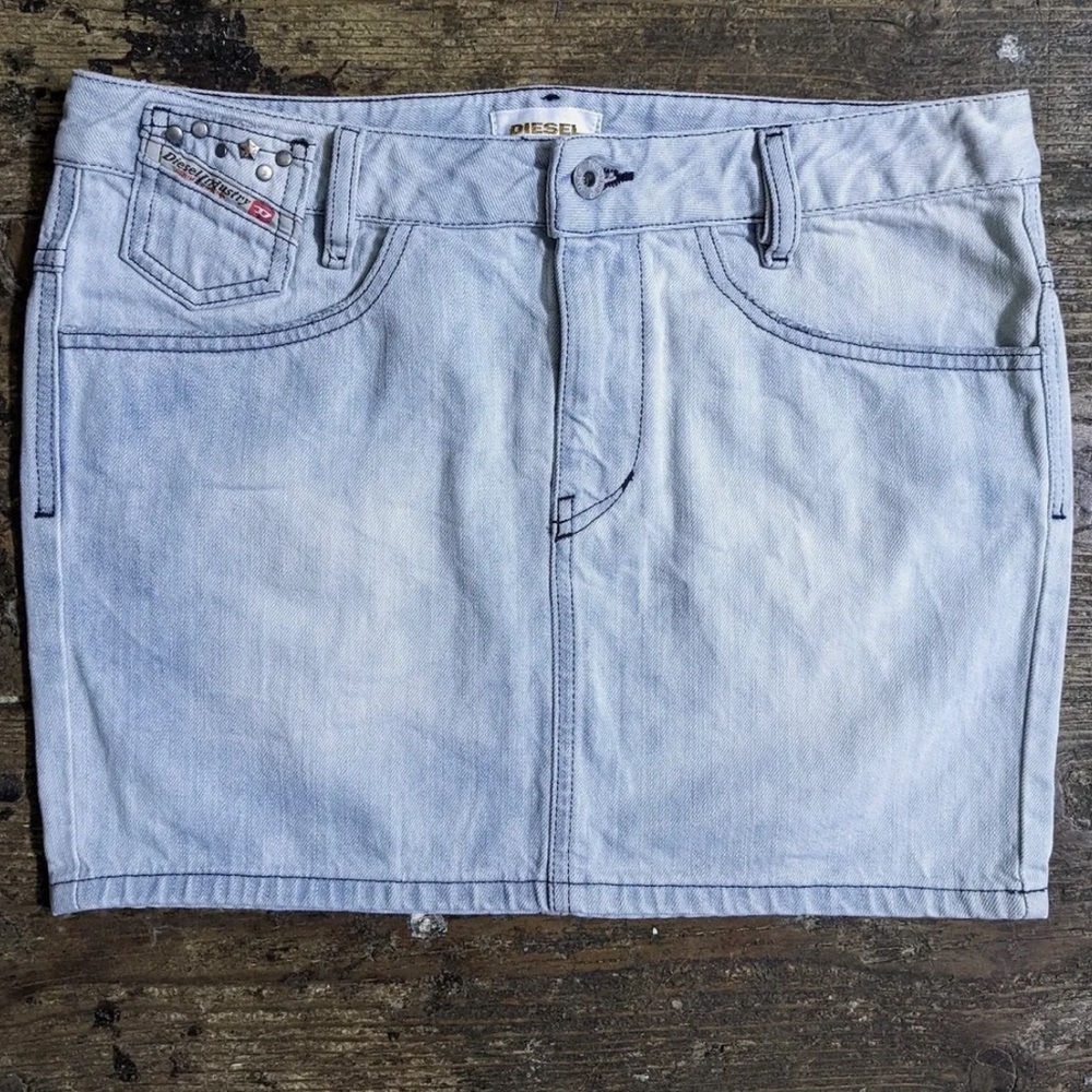 Y2K RARE authentic Diesel Studded Washed Denim Mini Skirt.